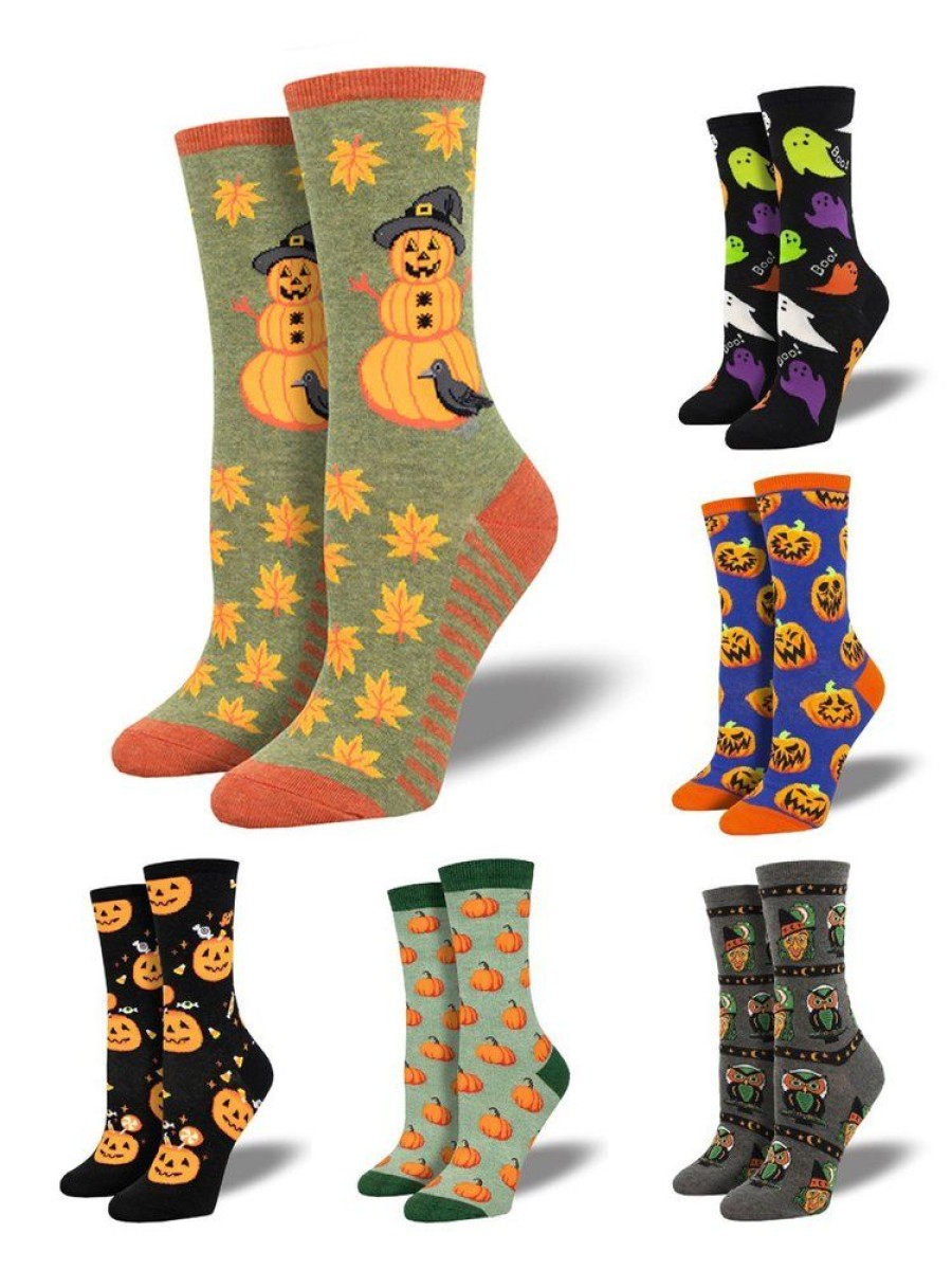 Accessories zolucky | Halloween Pumpkin Owl Over The Calf Socks