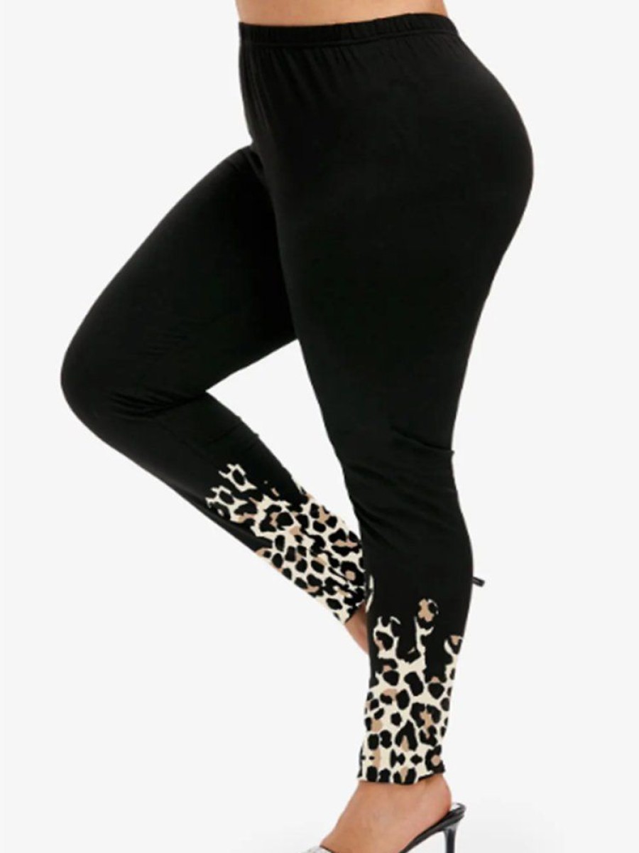 Plus&Curve zolucky | Plus Size Regular Fit Casual Leopard Leggings Black