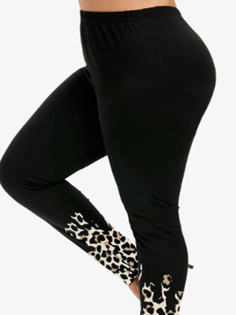 Plus&Curve zolucky | Plus Size Regular Fit Casual Leopard Leggings Black