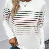 Topshot zolucky | Striped Basic Casual Jersey Crew Neck H-Line Loose Long Sleeve T-Shirt White