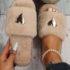 Shoes zolucky | Casual Metallic Heart-Shaped Fluffy Slippers