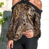 Topshot zolucky | Long Sleeve Vintage Off Shoulder T-Shirt Leopard