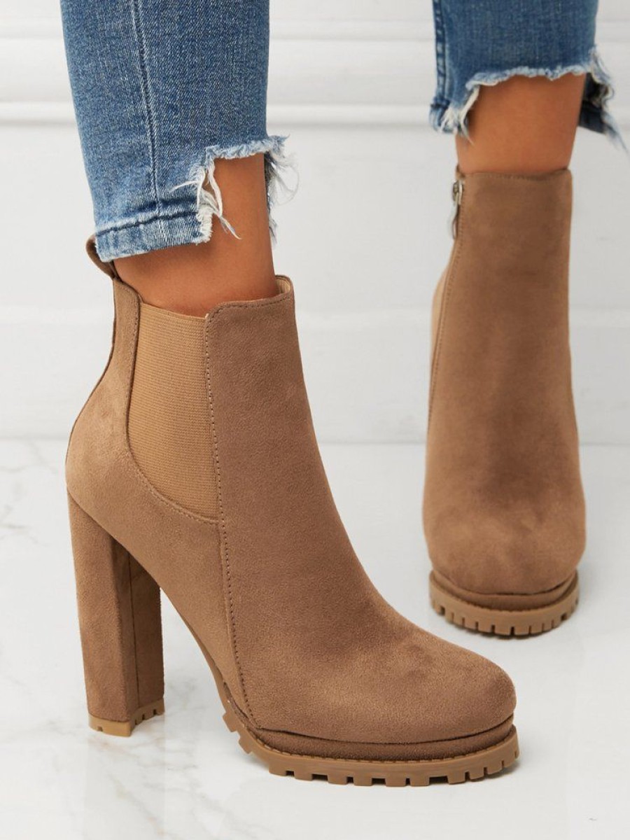 Shoes zolucky | Women Minimalist Paneled Chunky Heel Fashion Boots