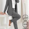 Bottoms zolucky | Casual Loose Jacquard Top With Pants Plain Long Sleeve Hoodie Two-Piece Set Gray