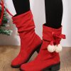 Shoes zolucky | Christmas Pompom Decor Faux Suede Slouchy Boots Xmas Boots