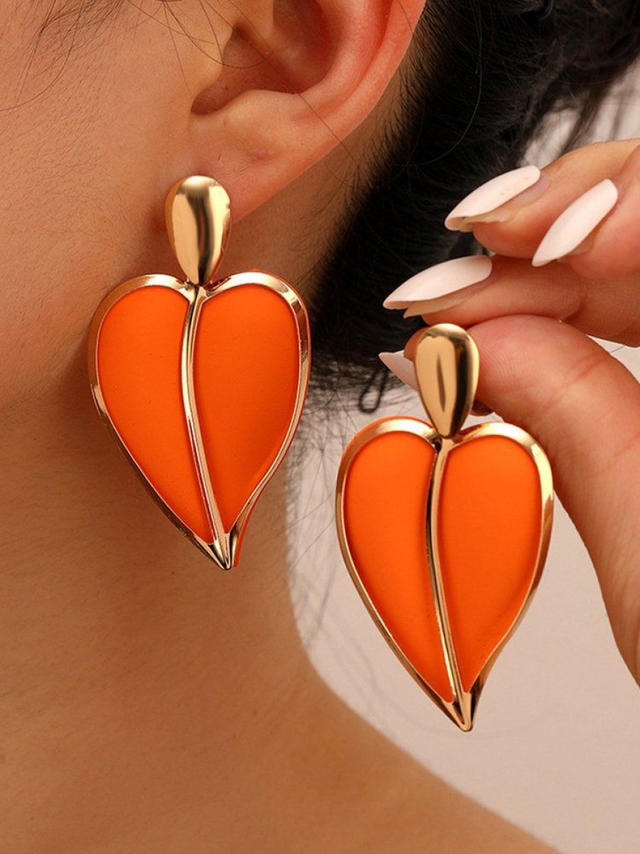 Accessories zolucky | Personalized Metallic Heart Shaped Pendant Earrings