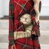 Topshot zolucky | Womens Christmas Cat Plaid Crew Neck Top Red