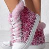 Shoes zolucky | Casual Leopard Faux Fur Lined High Top Canvas Shoes Pink