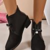 Shoes zolucky | Elegant Bow Imitation Pearl Block Heel Boots Black