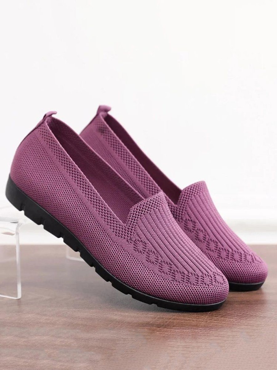 Shoes zolucky | Women Casual Ribbed Fly-Knit Fabric Slip On Shoes