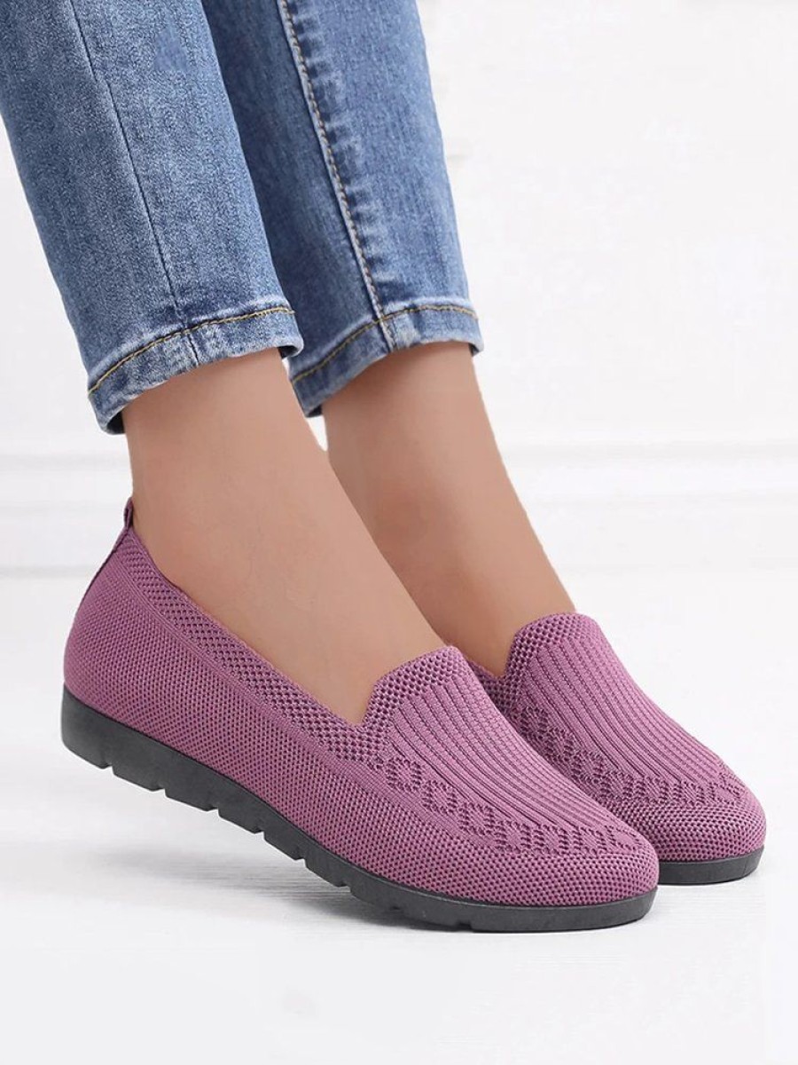 Shoes zolucky | Women Casual Ribbed Fly-Knit Fabric Slip On Shoes