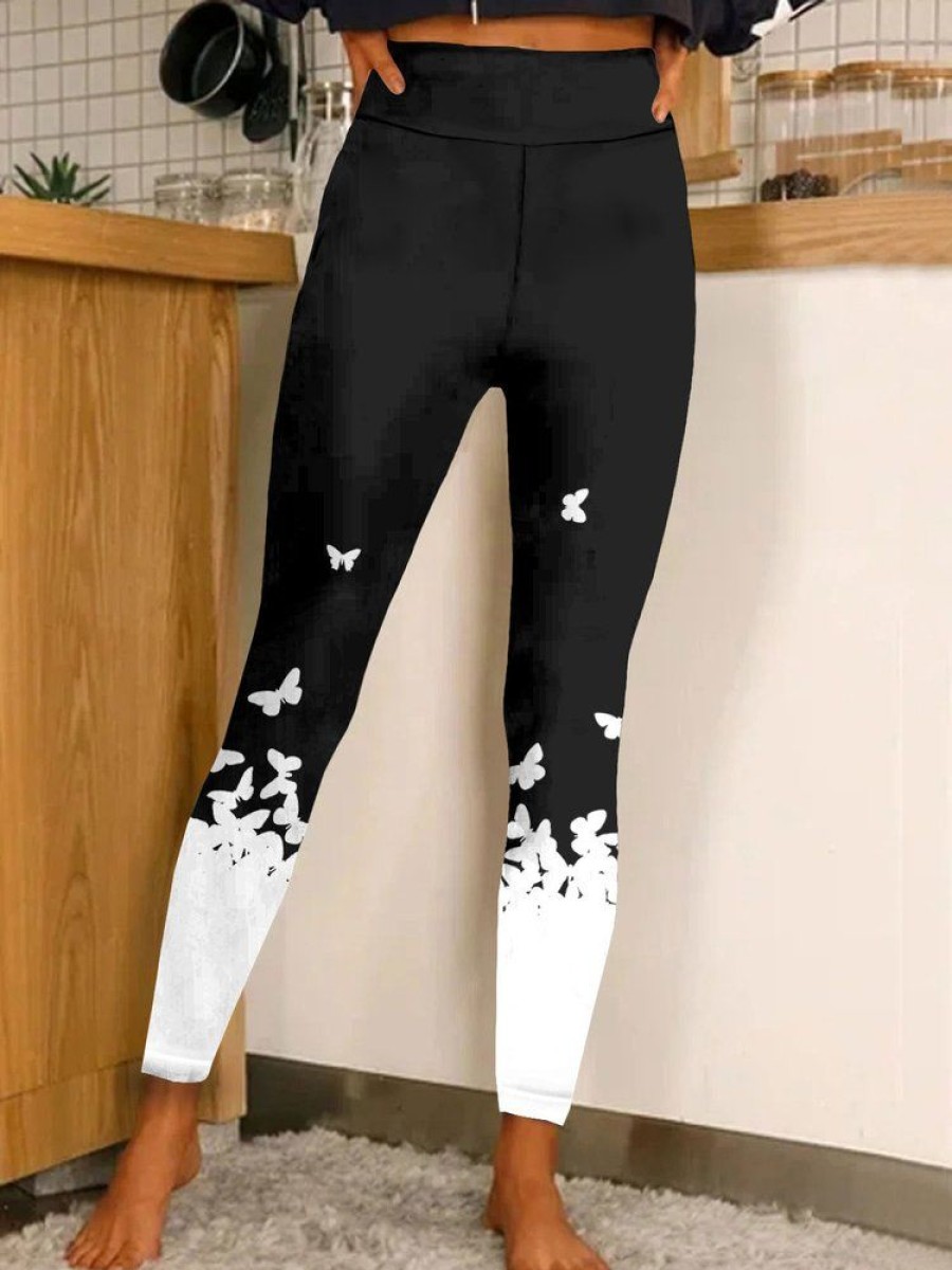 Bottoms zolucky | Tight Butterfly Casual Leggings Black