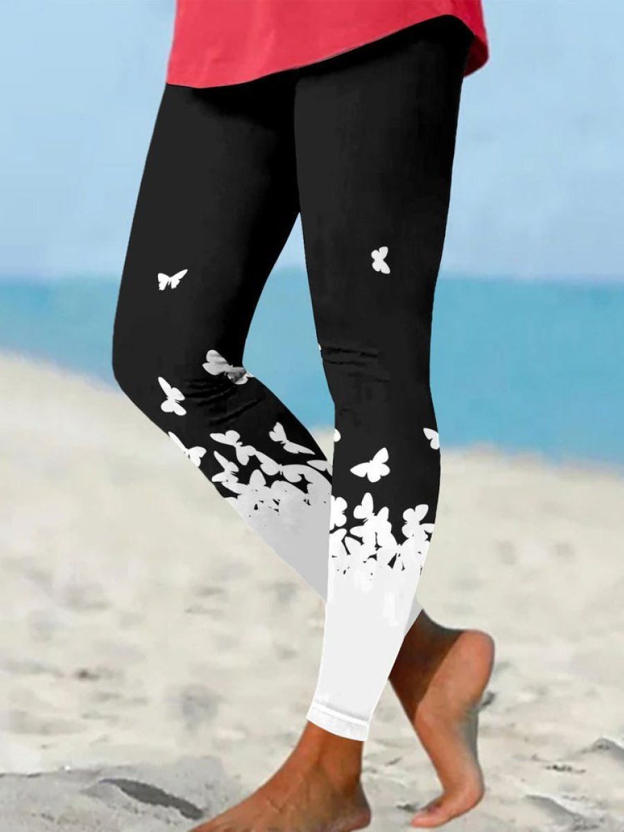 Bottoms zolucky | Tight Butterfly Casual Leggings Black