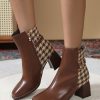 Shoes zolucky | Houndstooth Metal Decor Square Toe Chunky Heel Fashion Boots