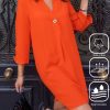 Dresses zolucky | Buckle Cotton And Linen Casual Disty Floral Dress Orange