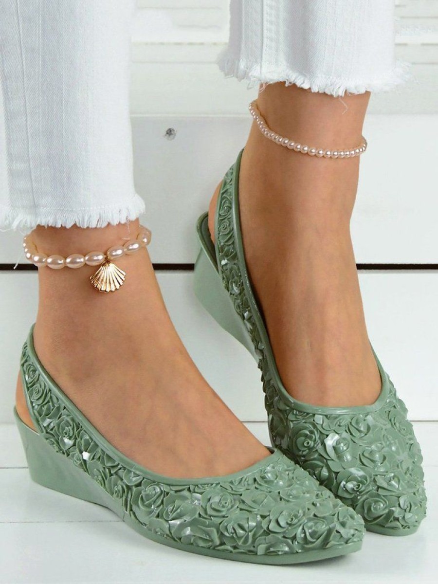 Shoes zolucky | Waterproof Floral Wedge Heel Slingback Shallow Shoes