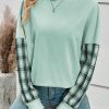 Topshot zolucky | Loose Casual Plaid Sweatshirt Green