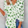 Topshot zolucky | St. Patrick'S Day Shirt Collar Casual Four-Leaf Clover Loose Buttoned Blouse White-Green