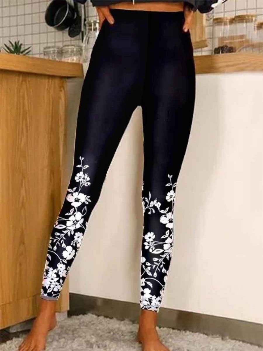 Bottoms zolucky | Floral Casual Leggings Black