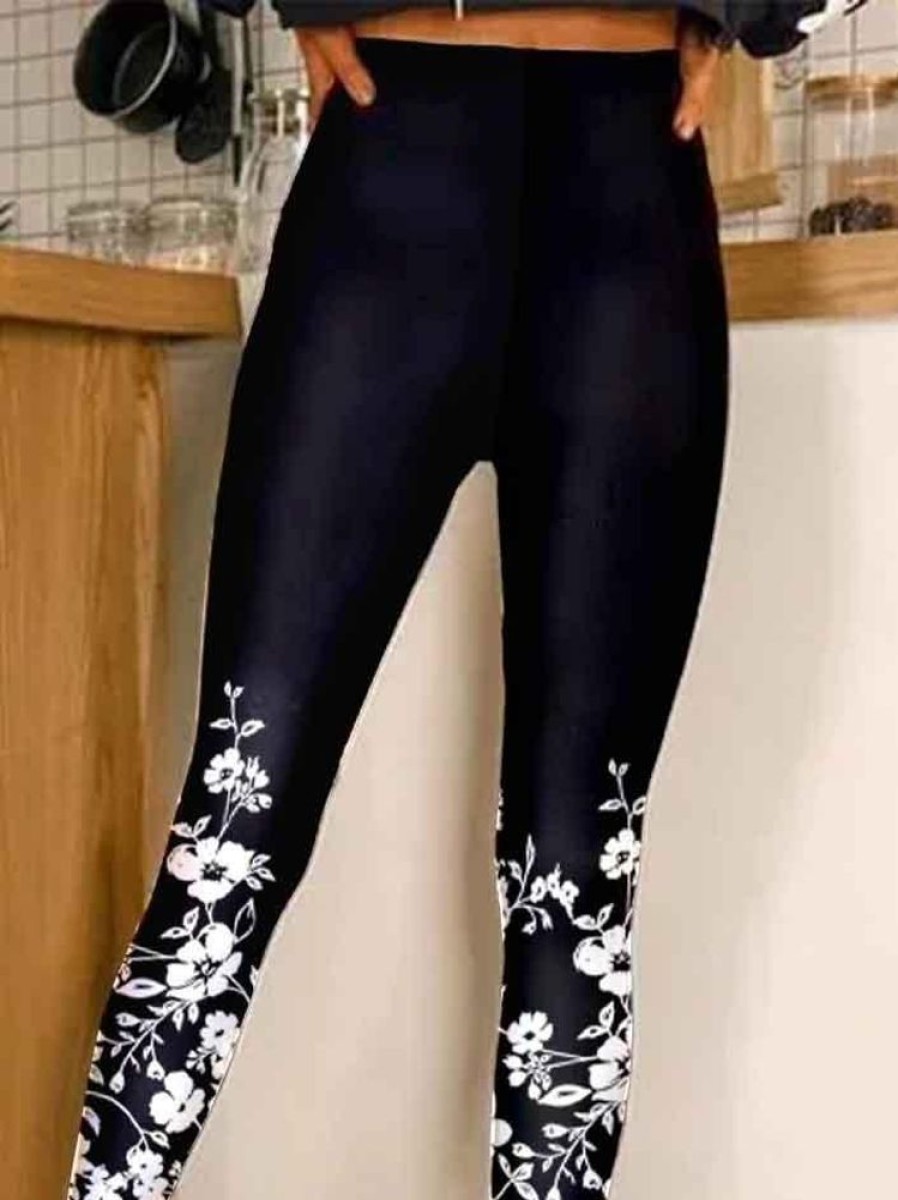 Bottoms zolucky | Floral Casual Leggings Black