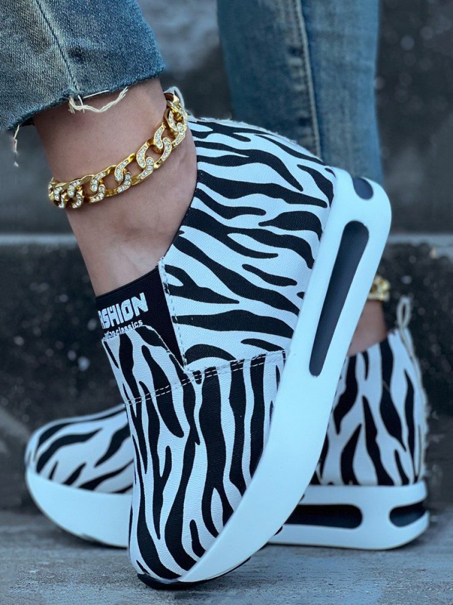 Shoes zolucky | Casual Zebra Printed Slip On Hidden Wedge Sneakers