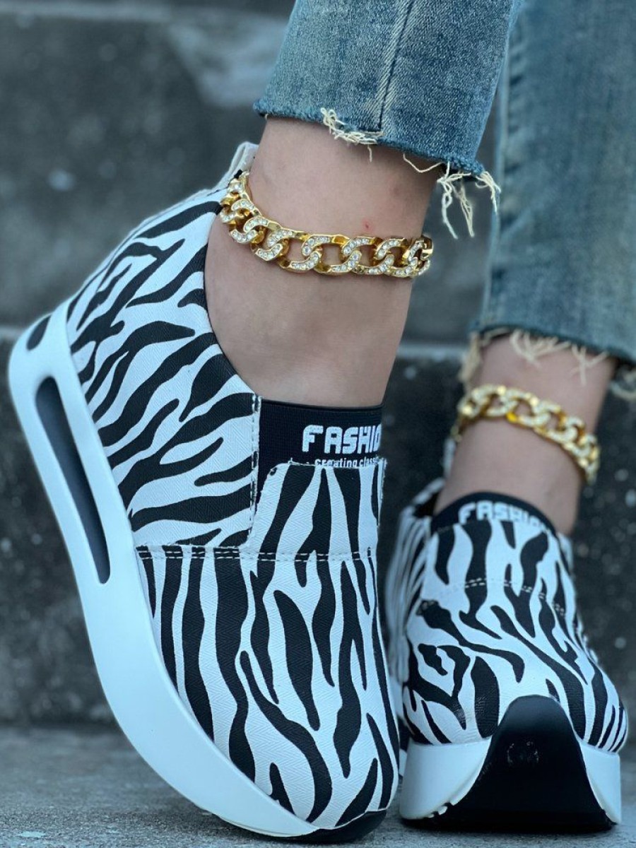 Shoes zolucky | Casual Zebra Printed Slip On Hidden Wedge Sneakers