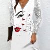 Dresses zolucky | Party Abstract Glitter V Neck Dress White