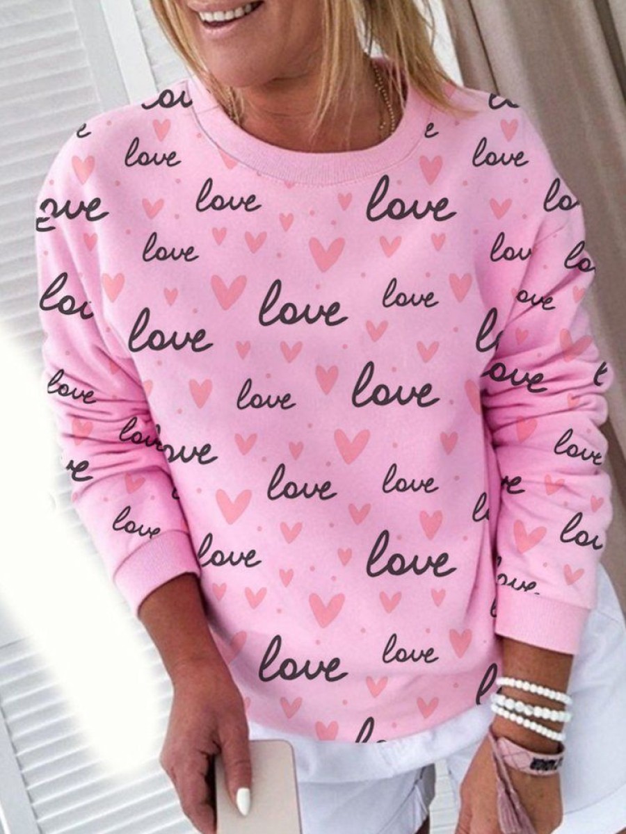 Topshot zolucky | Heart/Cordate Casual Loose Sweatshirt Pink