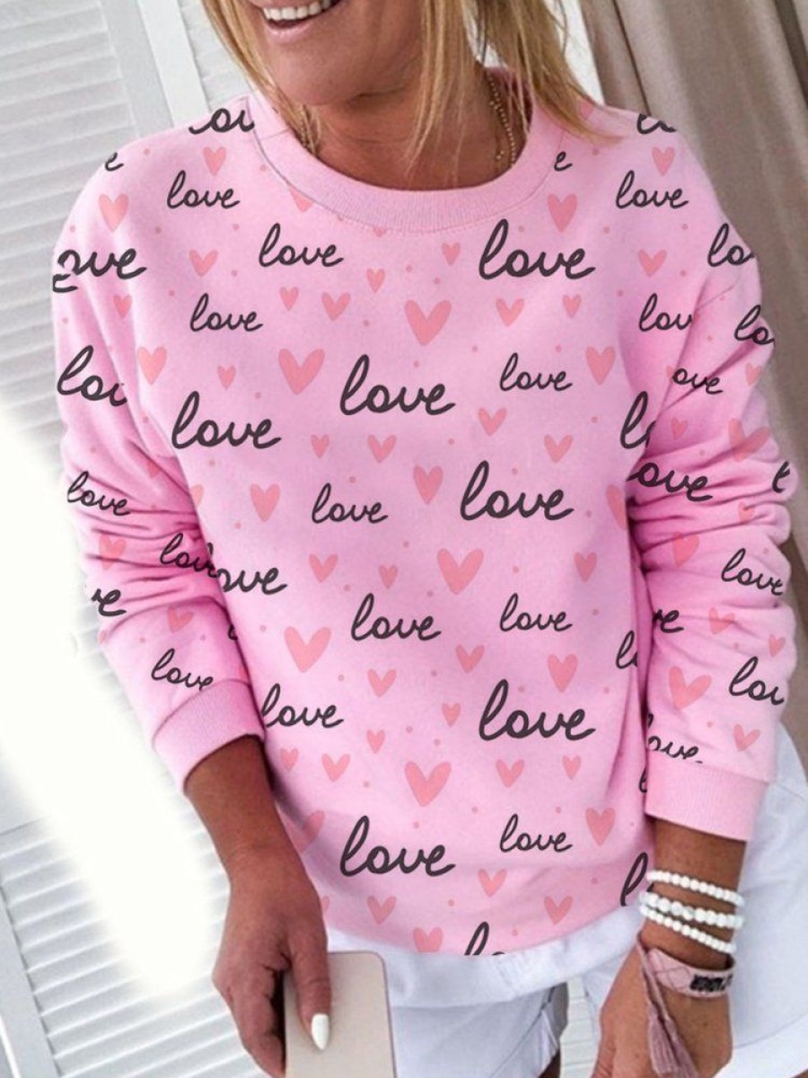 Topshot zolucky | Heart/Cordate Casual Loose Sweatshirt Pink