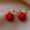 Accessories zolucky | Rhinestone Bowknot Christmas Elegant Valentine'S Day Dangle Earrings Red