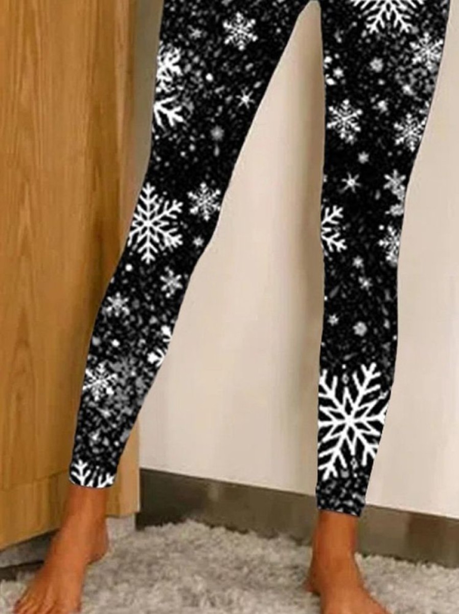 Bottoms zolucky | Regular Fit Christmas Snow Pants Black