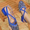 Shoes zolucky | Sparkling Rhinestone Cross Strap Low Heel Toe-Covered Sandals Royal Blue