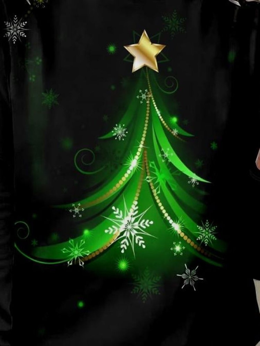 Topshot zolucky | Regular Fit Crew Neck Casual Christmas Tree Long Sleeve Shirt Black