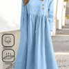 Dresses zolucky | Asymmetrical Cotton Casual Dress Sky Blue