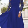 Dresses zolucky | Plain Lace Long Sleeve Cold Shoulder Party Dress Deep Blue