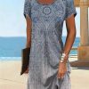 Dresses zolucky | Loose Crew Neck Vacation Dress With Blue