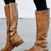 Shoes zolucky | Vintage Round Toe Buckle Tall Boots Chunky Heel Riding Boots