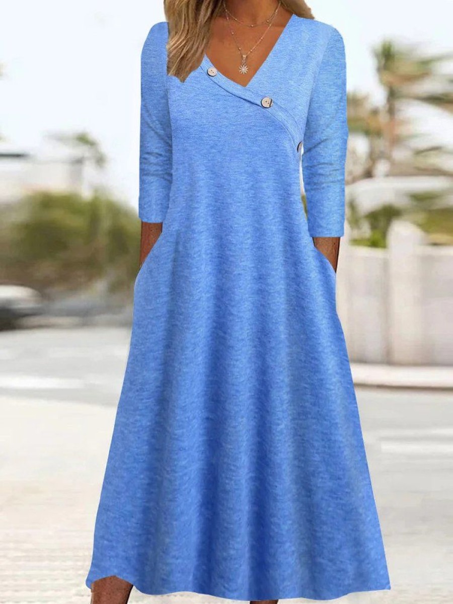 Dresses zolucky | Jersey Casual Asymmetrical Regular Fit Dress Blue