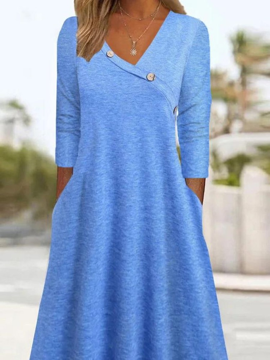 Dresses zolucky | Jersey Casual Asymmetrical Regular Fit Dress Blue