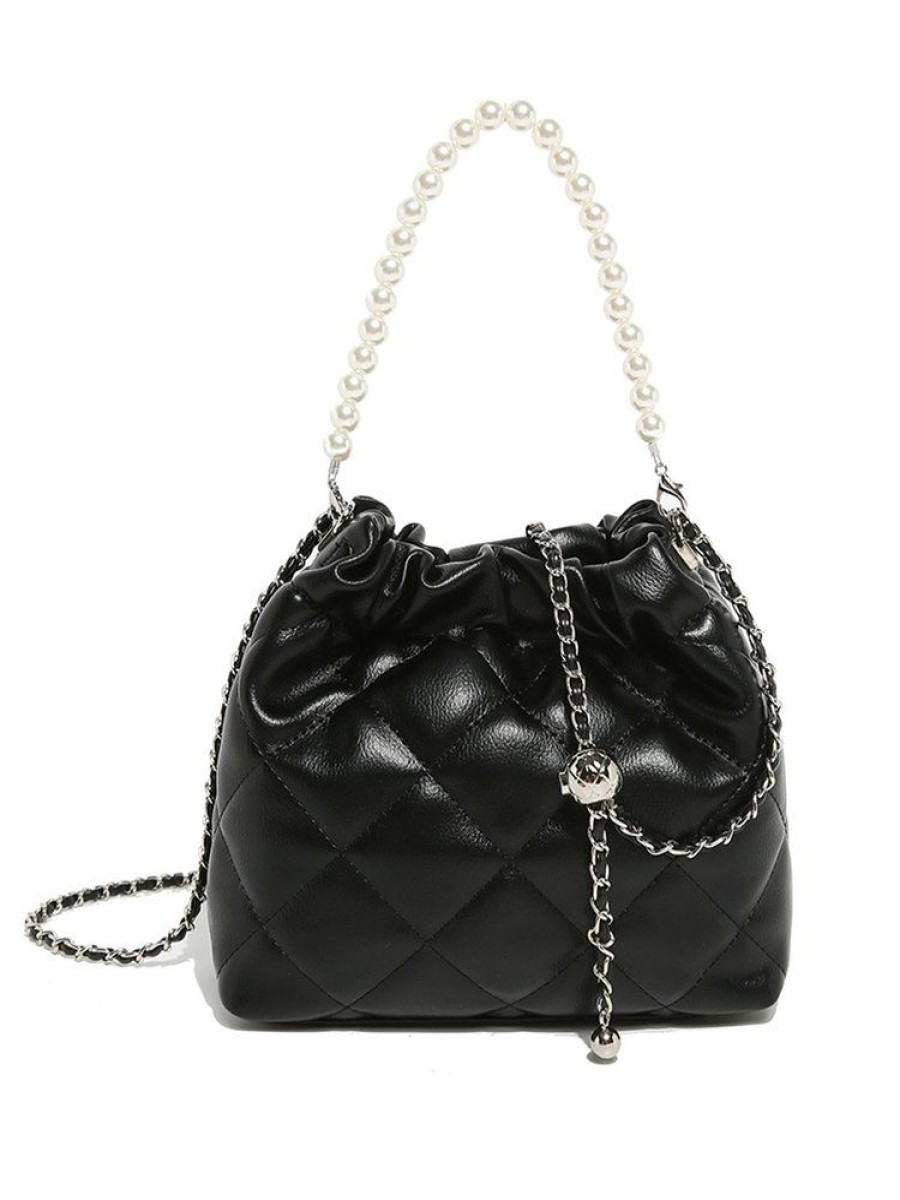 Accessories zolucky | Elegant Quilted Crossbody Bag Party Bucket Handbag With Imitation Pearl Strap