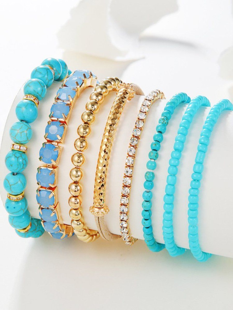 Accessories zolucky | Ethnic Turquoise Crystal Beaded Layered Bracelet Boho Jewelry Cyan