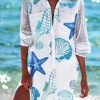 Dresses zolucky | Casual Marine Life Natural Loose Shirt Dress