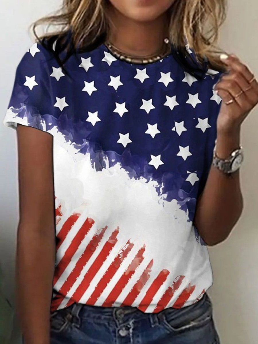 Topshot zolucky | Women'S America Flag Print T-Shirt As Picture