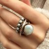 Accessories zolucky | Vintage Silver Distressed Pearl Open Ring As Picture