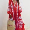 Dresses zolucky | Zolucky Women Printed Boho Casual Dress V Neck Holiday Maxi Dress