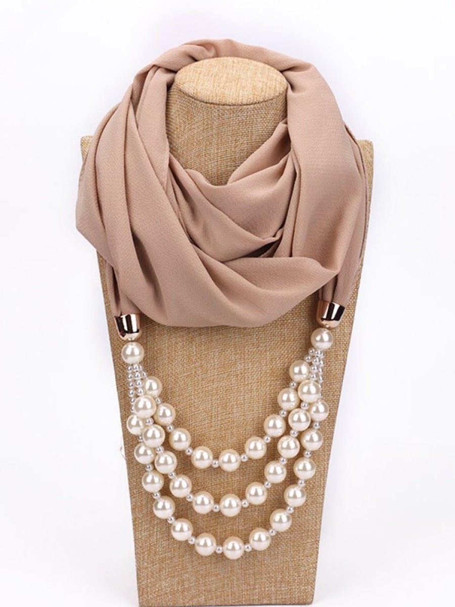 Accessories zolucky | Elegant Multi-Layered Imitation Pearls Necklace Decorative Scarf