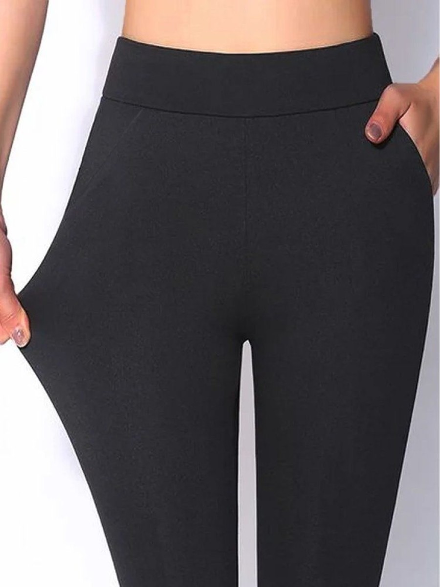 Bottoms zolucky | Plain Sports Autumn Polyester Natural High Elasticity Tight Standard Long Leggings For Women Black