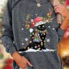 Topshot zolucky | Christmas Cat Snowflake Long Sleeve Crew Neck Casual Tunic Sweatshirt Xmas Hoodies Black-Grey