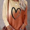 Topshot zolucky | Valentine'S Day Crew Neck Ombre Heart/Cordate Print Casual Loose Holiday Long Sleeve T-Shirt