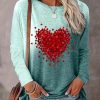 Topshot zolucky | Casual Crew Neck Loose Heart/Cordate T-Shirt Green